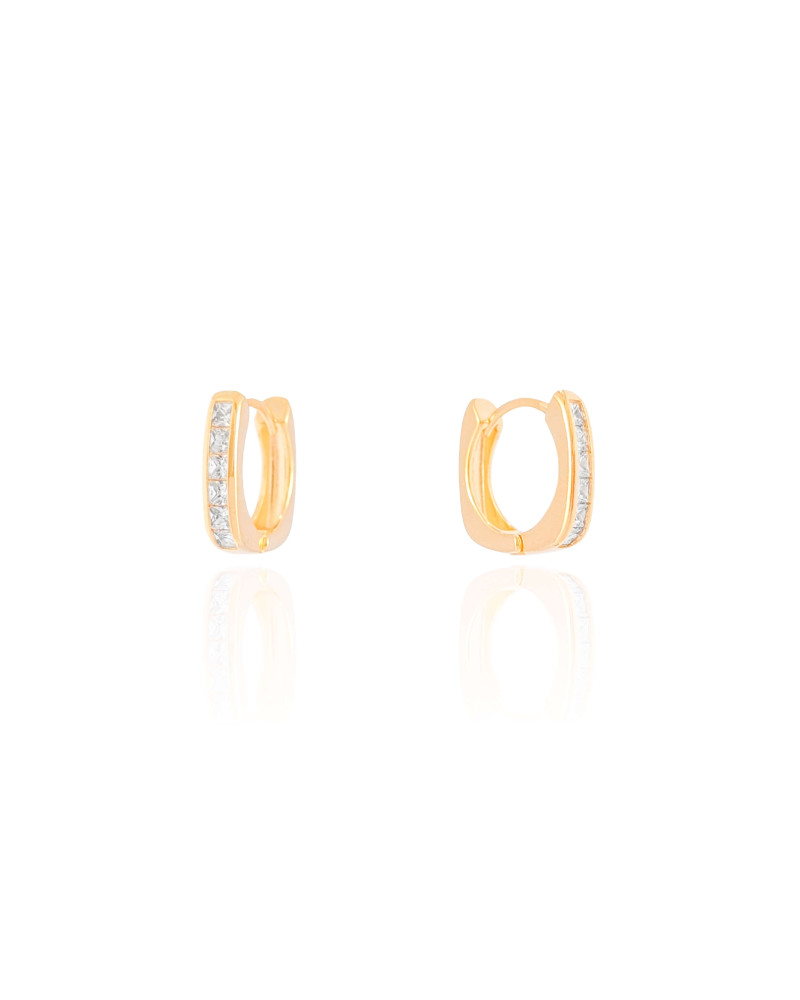 Brinco Argola Quadrada Cravejada Cristal Banhado a Ouro 18K