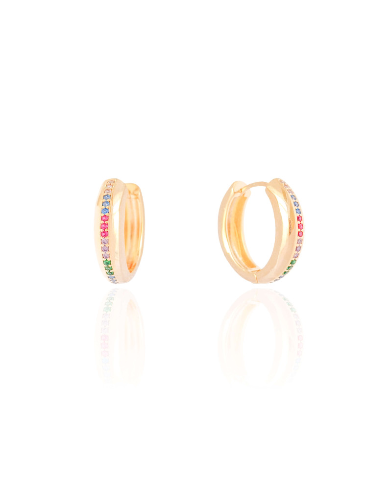 Brinco Argola Cravejada Colorida 1.9 cm Banhado a Ouro 18K