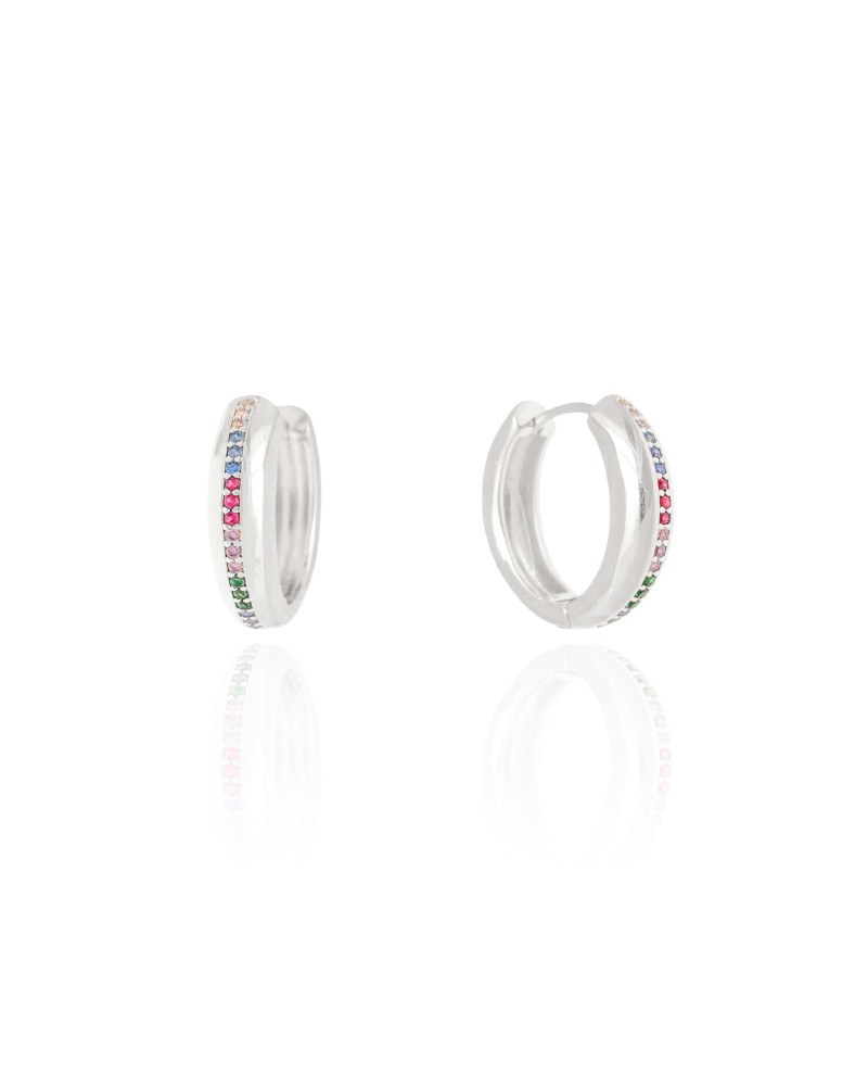 Brinco Argola Cravejada Colorida 1.9 cm Ródio Branco