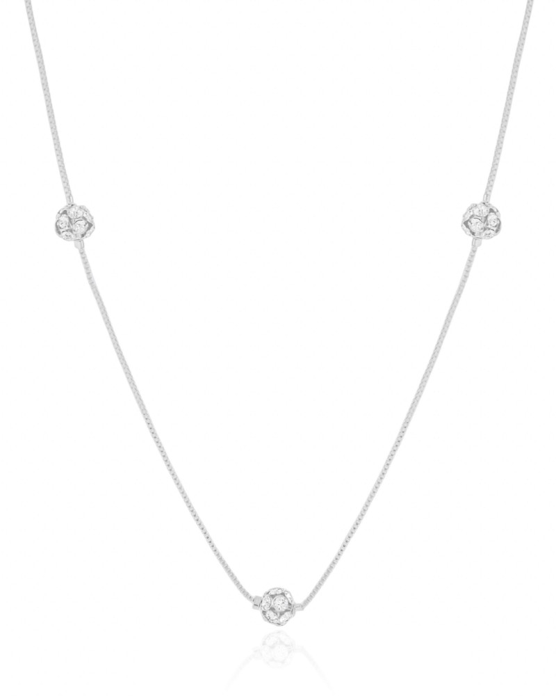 Gargantilha Bola com Zircônia Cristal Ródio Branco - 40 cm