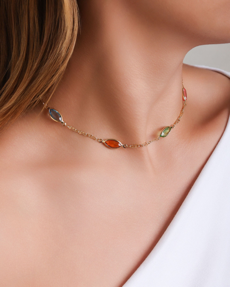 Choker Navetes Coloridos Banhado a Ouro 18K