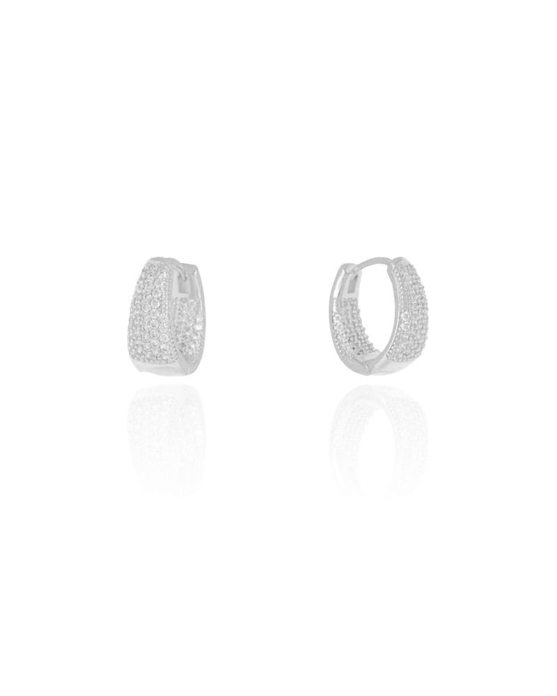 Brinco Argola Cravejada Cristal 1.6 cm Ródio Branco