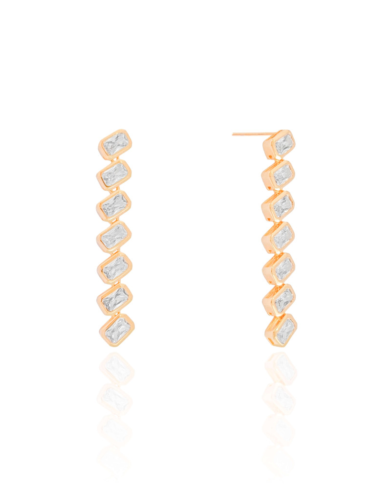 Brinco Balanço Zircônias Banhado a Ouro 18K