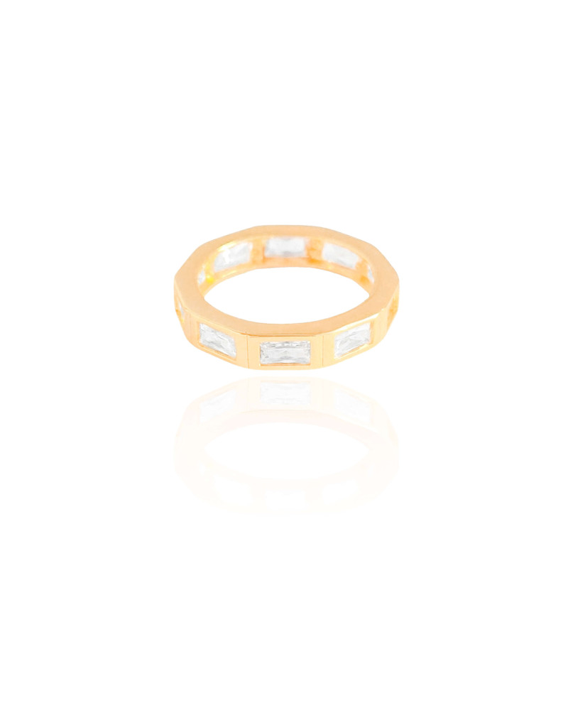 Anel Baguetes Cristal Tamanho 23 Banhado a Ouro 18K