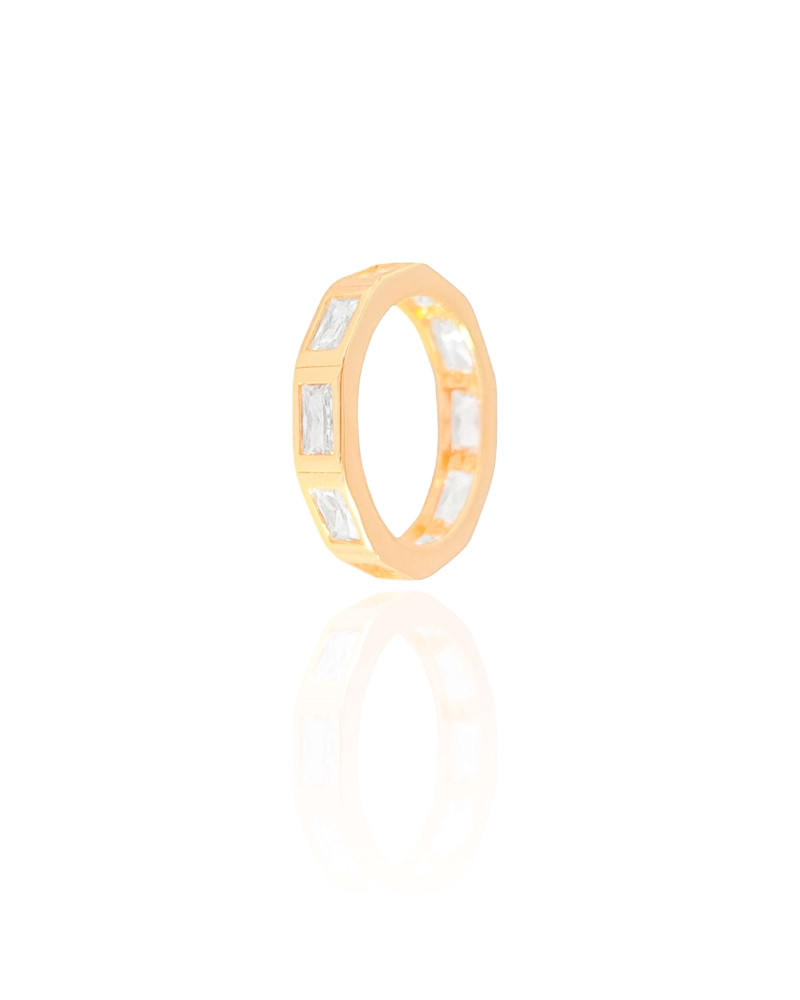 Anel Baguetes Cristal Tamanho 23 Banhado a Ouro 18K