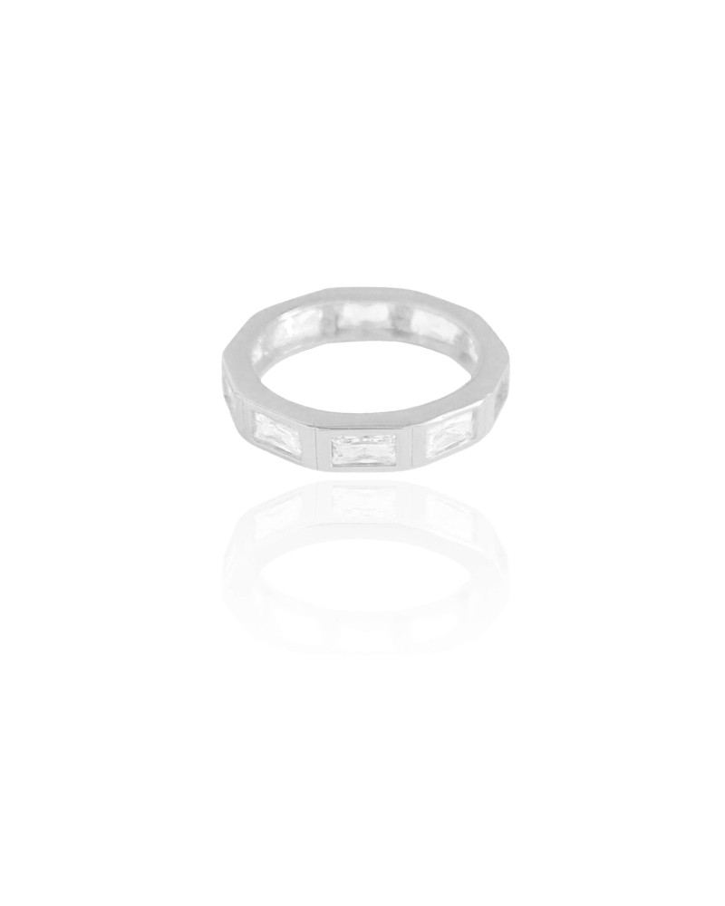 Anel Baguetes Cristal Tamanho 23 Ródio Branco