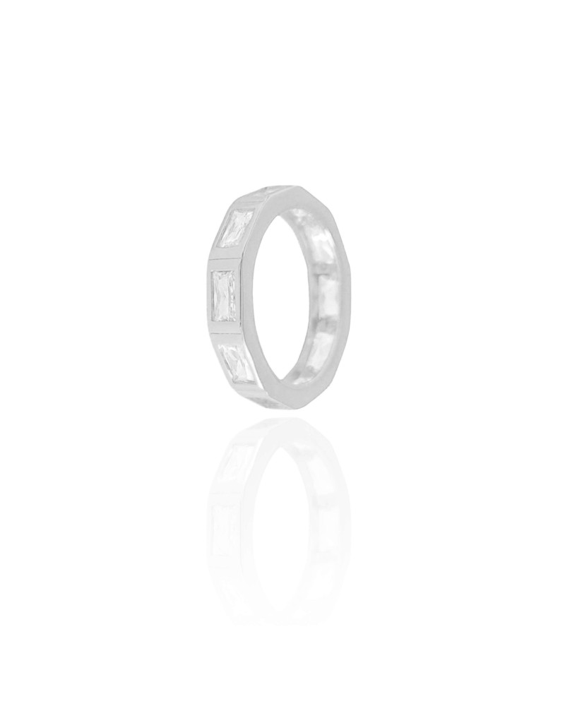 Anel Baguetes Cristal Tamanho 23 Ródio Branco