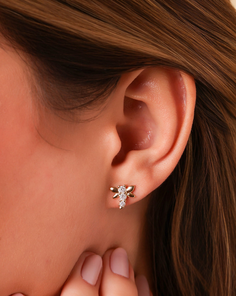 Brinco Abelha Cristal Banhado a Ouro 18K
