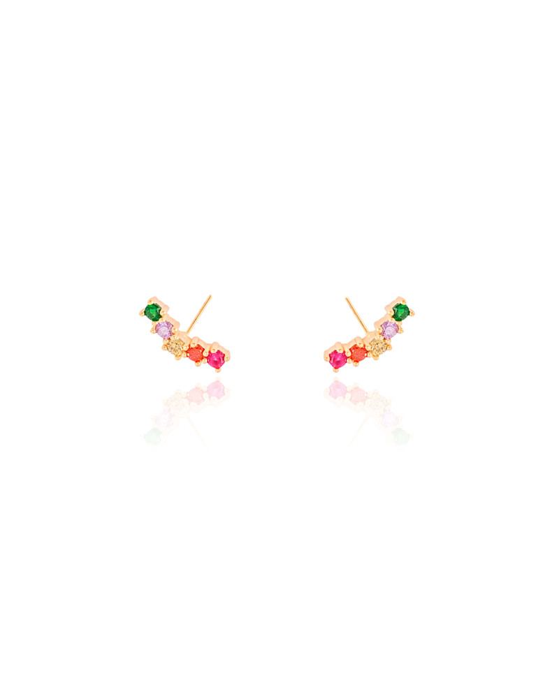 Brinco Ear Cuff Zircônias Coloridas Banhado a Ouro 18K
