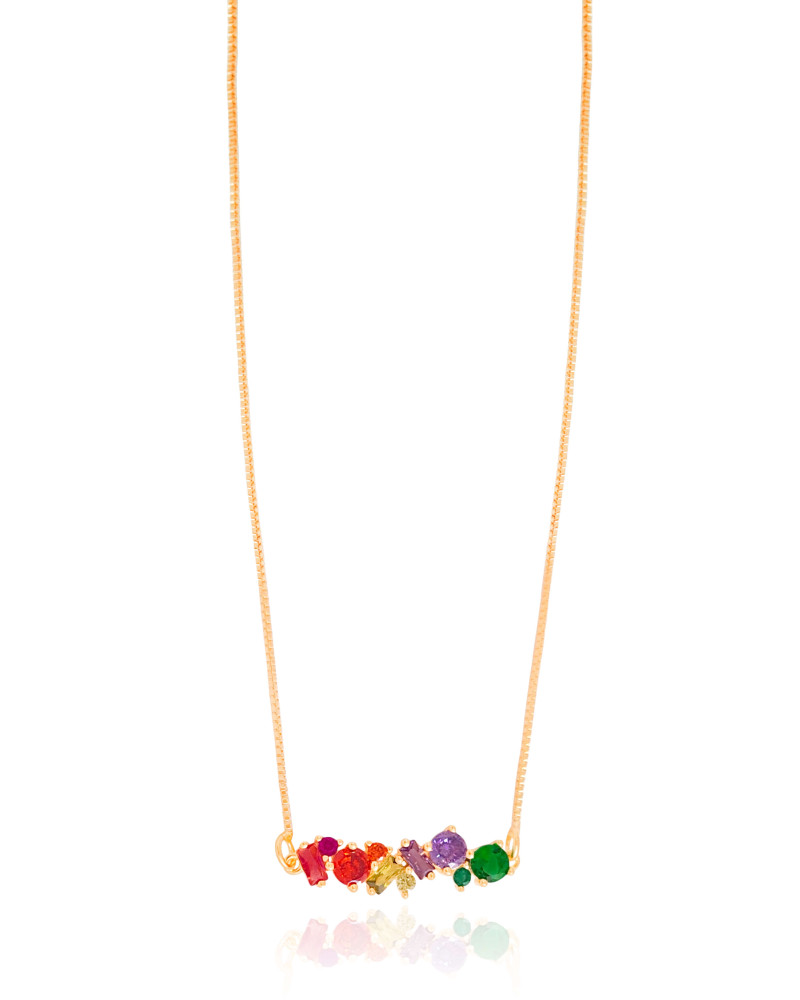 Gargantilha Veneziana Cristal Colorido Banhado a Ouro 18K