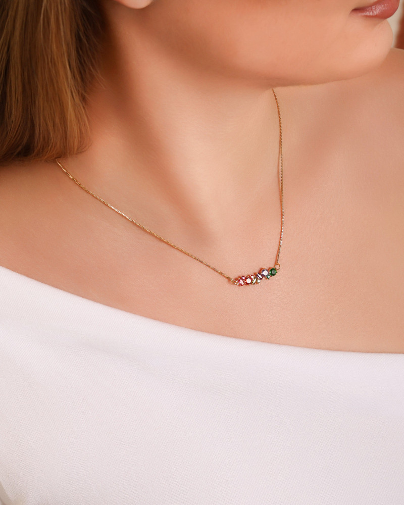 Gargantilha Veneziana Cristal Colorido Banhado a Ouro 18K