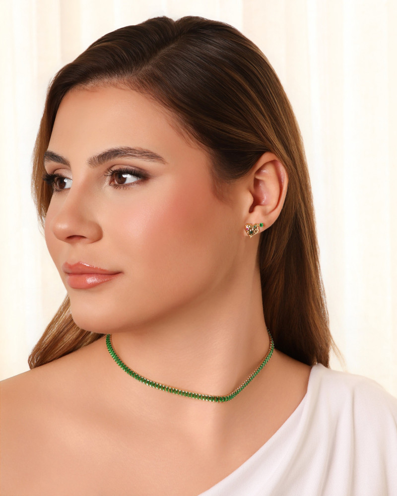 Choker Cristal Esmeralda Banhado a Ouro 18K