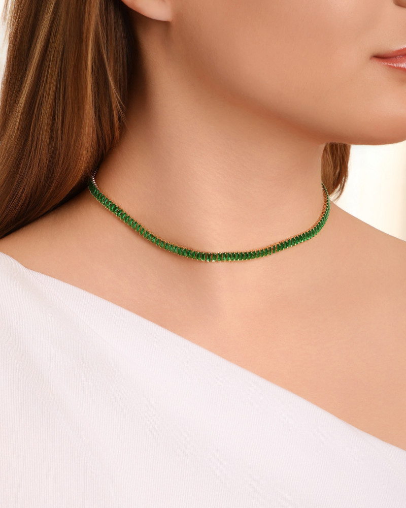 Choker Cristal Esmeralda Banhado a Ouro 18K
