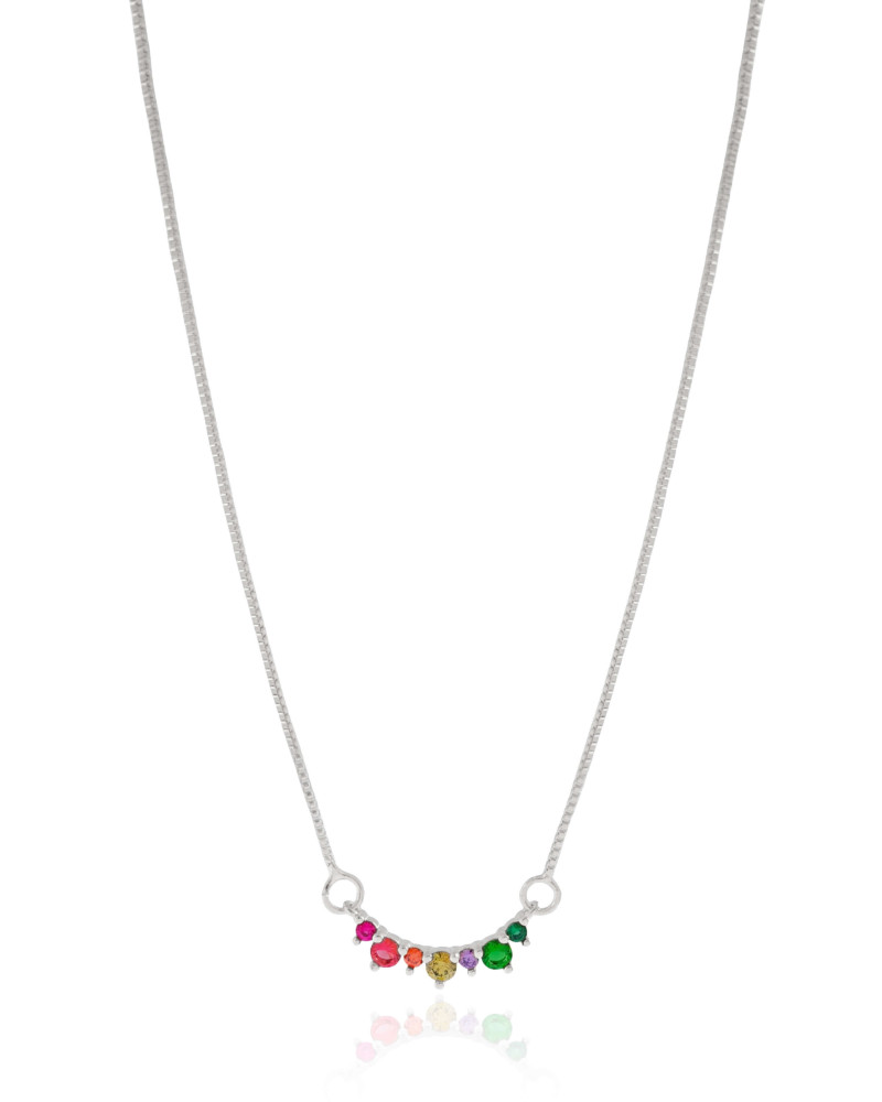 Gargantilha Veneziana Pontos de Luz Coloridos Ródio Branco - 40 cm