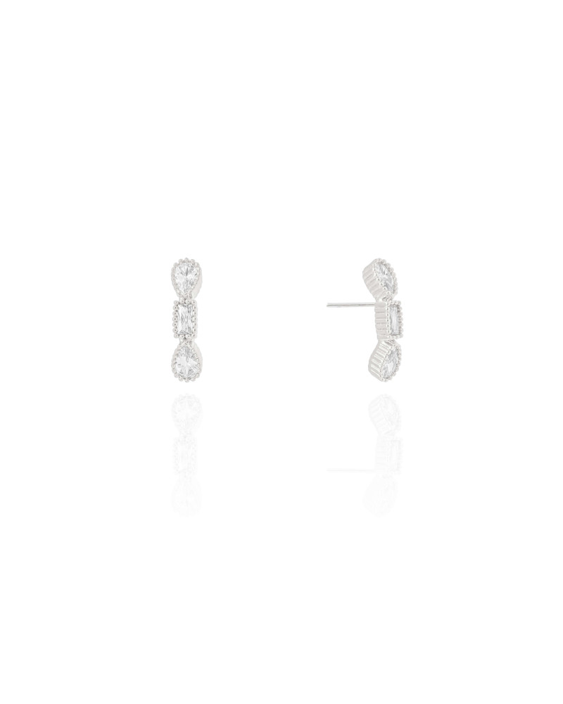 Ear Hook Geométrico Cristal Ródio Branco