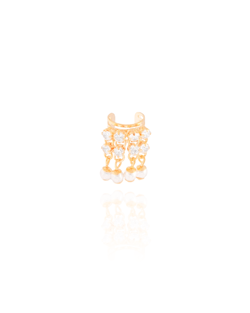 Piercing Fake Cravejado com Pérolas Banhado a Ouro 18K