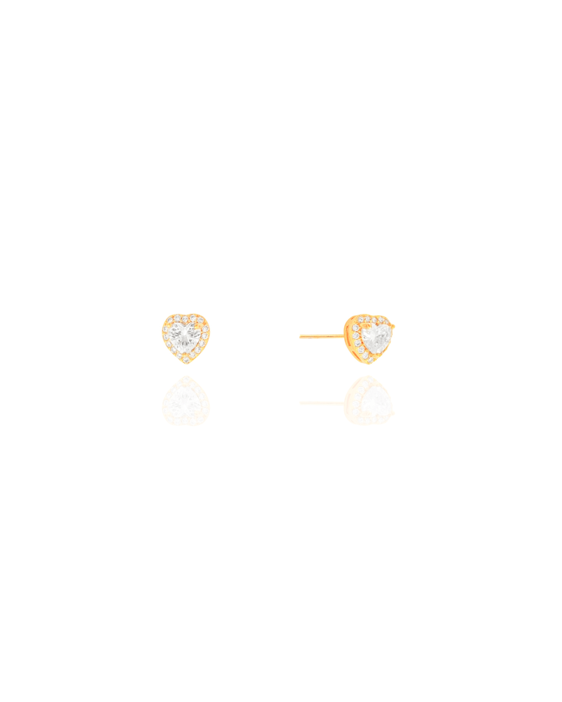 Brinco Ponto de Luz 4 mm Coração Cravejado Cristal