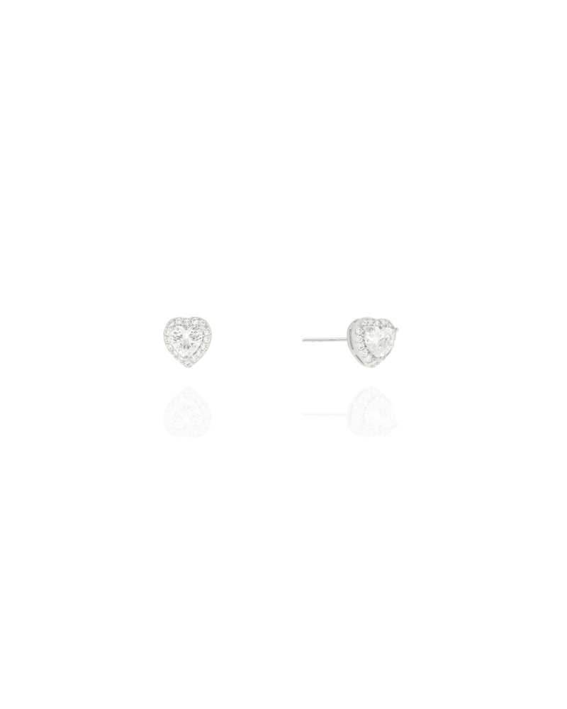 Brinco Ponto de Luz 4 mm Coração Cravejado Cristal