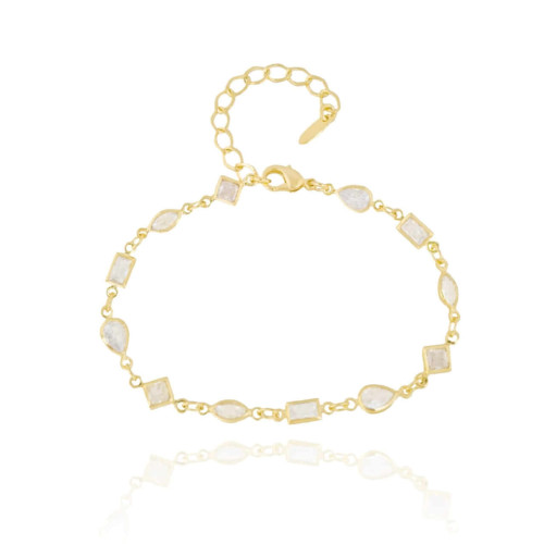 Pulseira Zircônias Diversas Cristal Banhado a Ouro 18K