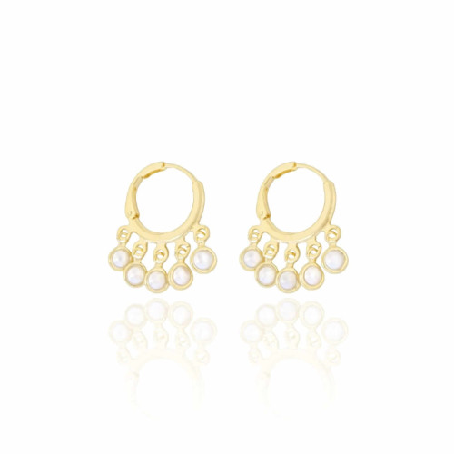 Brinco Argola Pérolas Penduradas Banhado a Ouro 18K