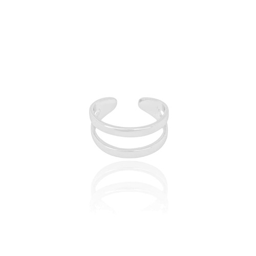 Anel Ajustável Dois Filetes Liso Tamanho P Ródio Branco