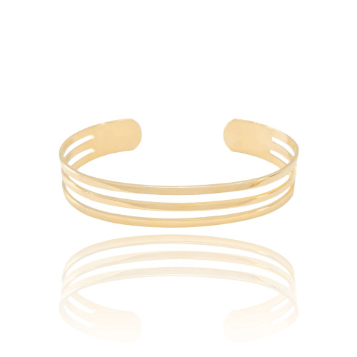 Bracelete Vazado Três Filetes Lisos 1 cm Banhado a Ouro 18K