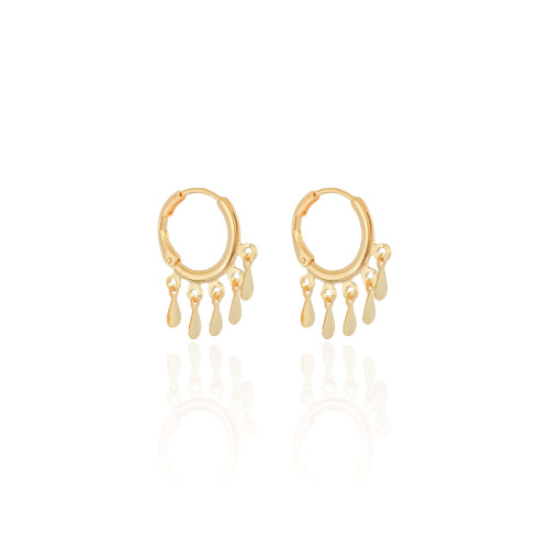 Brinco Argola Click com Gotas Lisas 2.5 cm Banhado a Ouro 18K