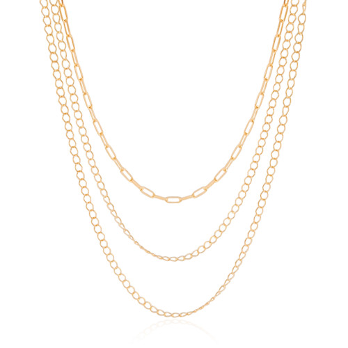 Gargantilha Tripla Elos Banhado a Ouro 18K - 35 cm