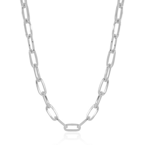 Gargantilha Elos Ovais 8 mm Ródio Branco - 45 cm