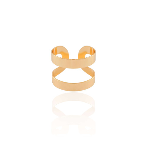 Anel Ajustável Dois Filetes Liso Tamanho G Banhado a Ouro 18K