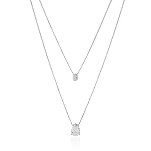 Gargantilha Dupla Veneziana Gota Lisa Cristal Ródio Branco