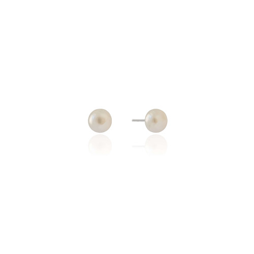 Brinco Pérola Achatada 8 mm Ródio Branco