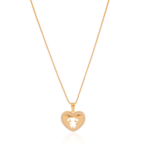Gargantilha Coração Filho Menina Cristal Banhado a Ouro 18K - 45 cm