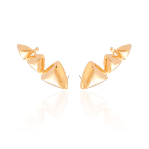 Ear Cuff Triângulos Lisos Banhado a Ouro 18K