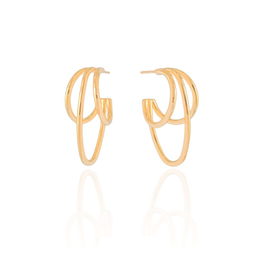 Brinco Argola Filetes Lisos 3.5 cm Banhado a Ouro 18K