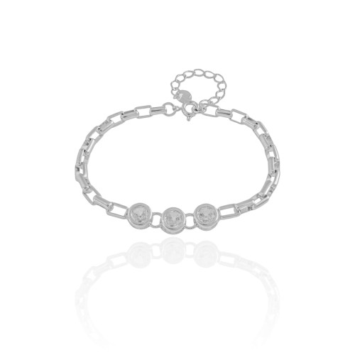 Pulseira Elos Pontos de Luz Cristal Ródio Branco - 16 cm