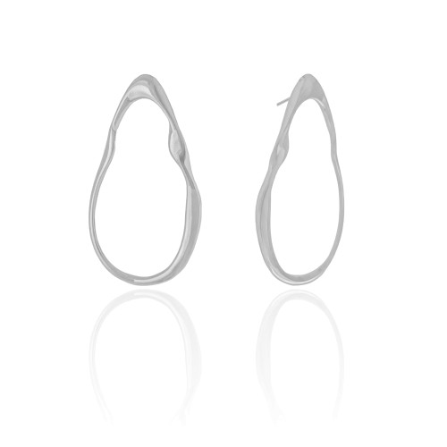 Brinco Orgânico Vazado Liso 4.6 cm Ródio Branco