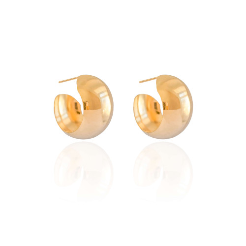 Brinco Argola Abaulada Lisa 2.3 cm Banhado a Ouro 18K