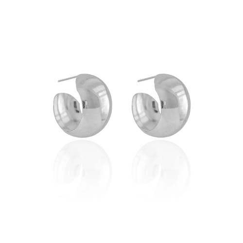 Brinco Argola Abaulada Lisa 2.3 cm Ródio Branco