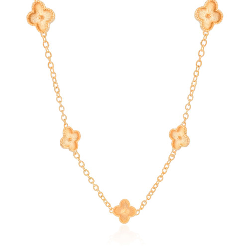 Gargantilha Longa Trevos Riscados Banhado a Ouro 18K - 80 cm