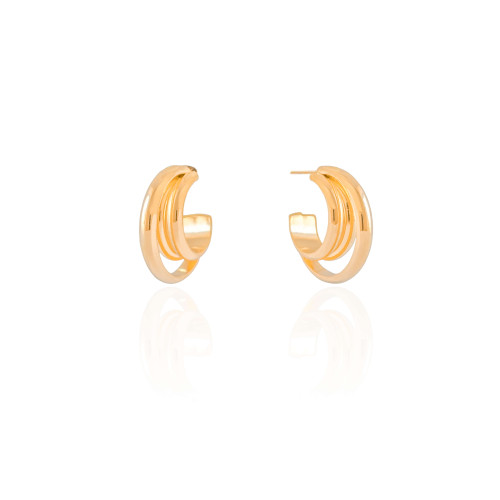 Brinco Argola Três Filetes Lisos 2.1 cm Banhado a Ouro 18K