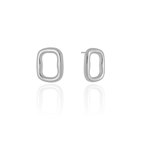 Brinco Retangular Liso 2.3 cm  Ródio Branco
