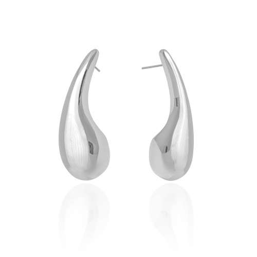 Brinco Gota Lisa 5.0 cm Ródio Branco