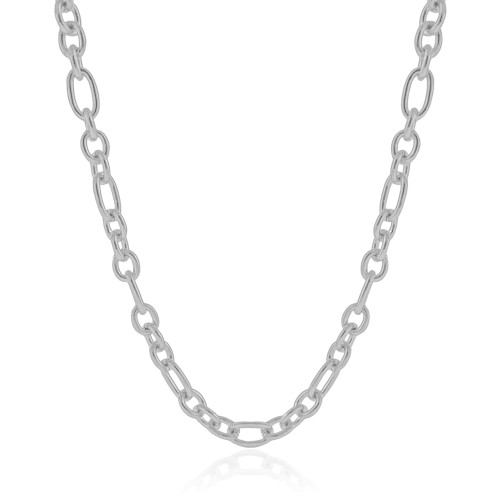 Gargantilha Elos Ovais 8 mm Ródio Branco - 45 cm