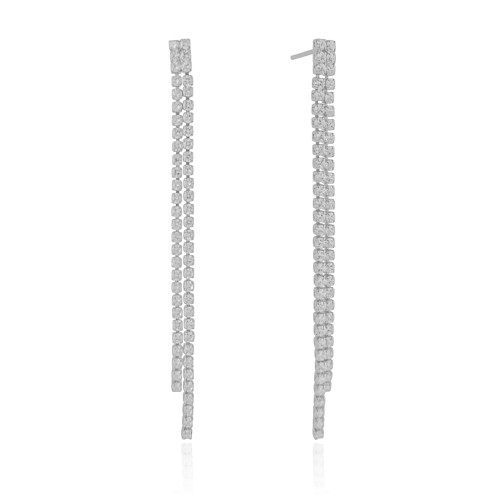 Brinco Franja Riviera Cristal 7.8 cm Ródio Branco