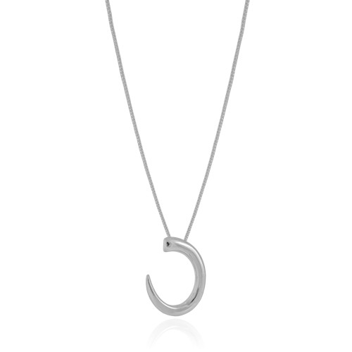 Gargantilha Veneziana Oval Liso Vazado Ródio Branco - 45 cm