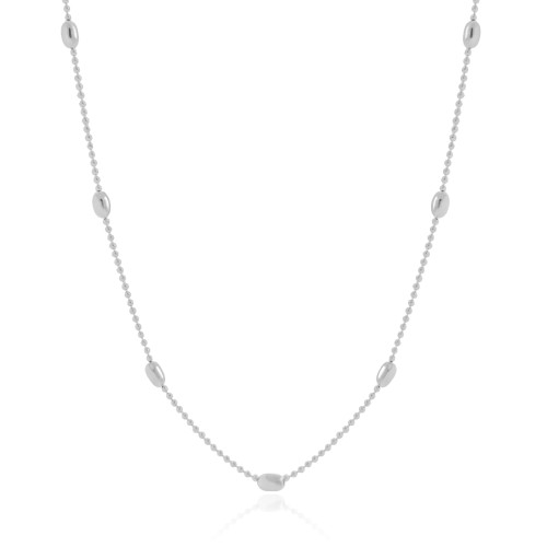 Gargantilha Longa Gomos Ovais 3 mm Ródio Branco - 70 cm