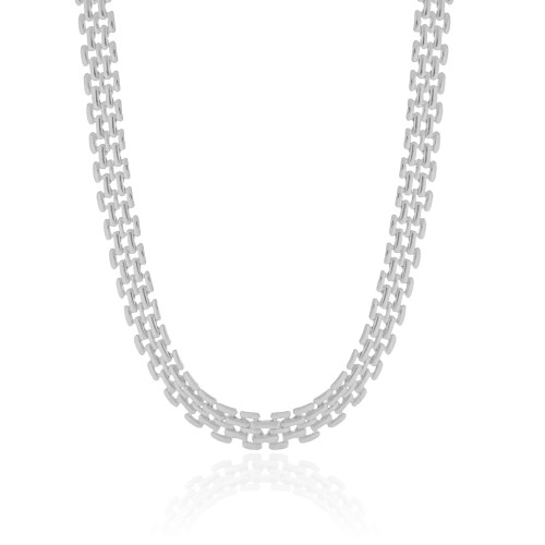 Choker Malha Relógio 8 mm Ródio Branco