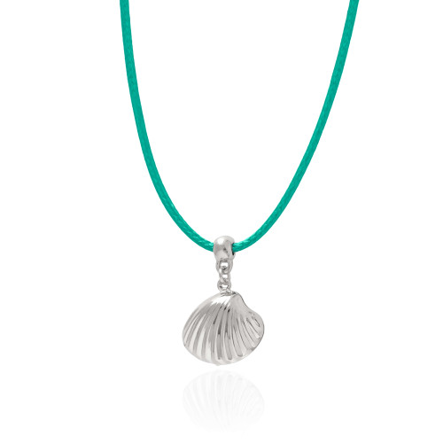 Choker Fio Coreano Verde Água Concha Ródio Branco