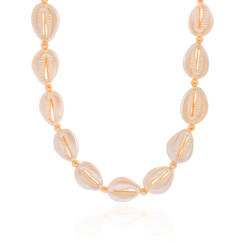 Choker Búzios Pérola Banhado a Ouro 18K